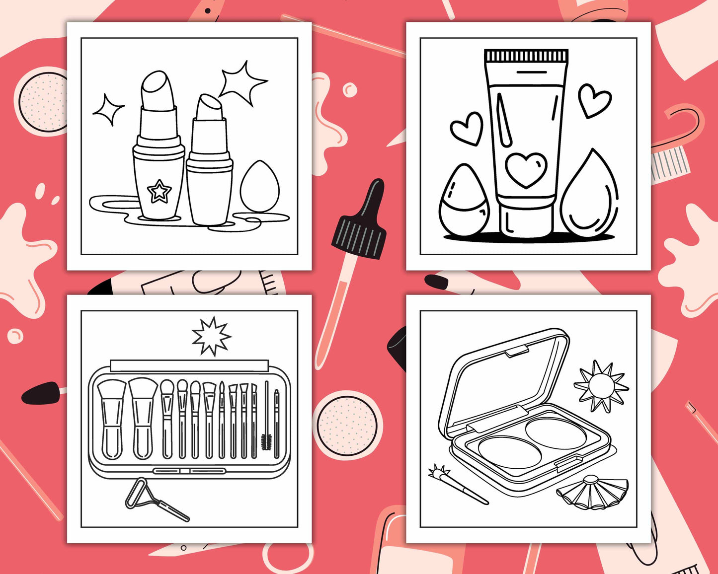 63 Bold and Easy Cosmetics Coloring Pages Printable PDF Instant Download