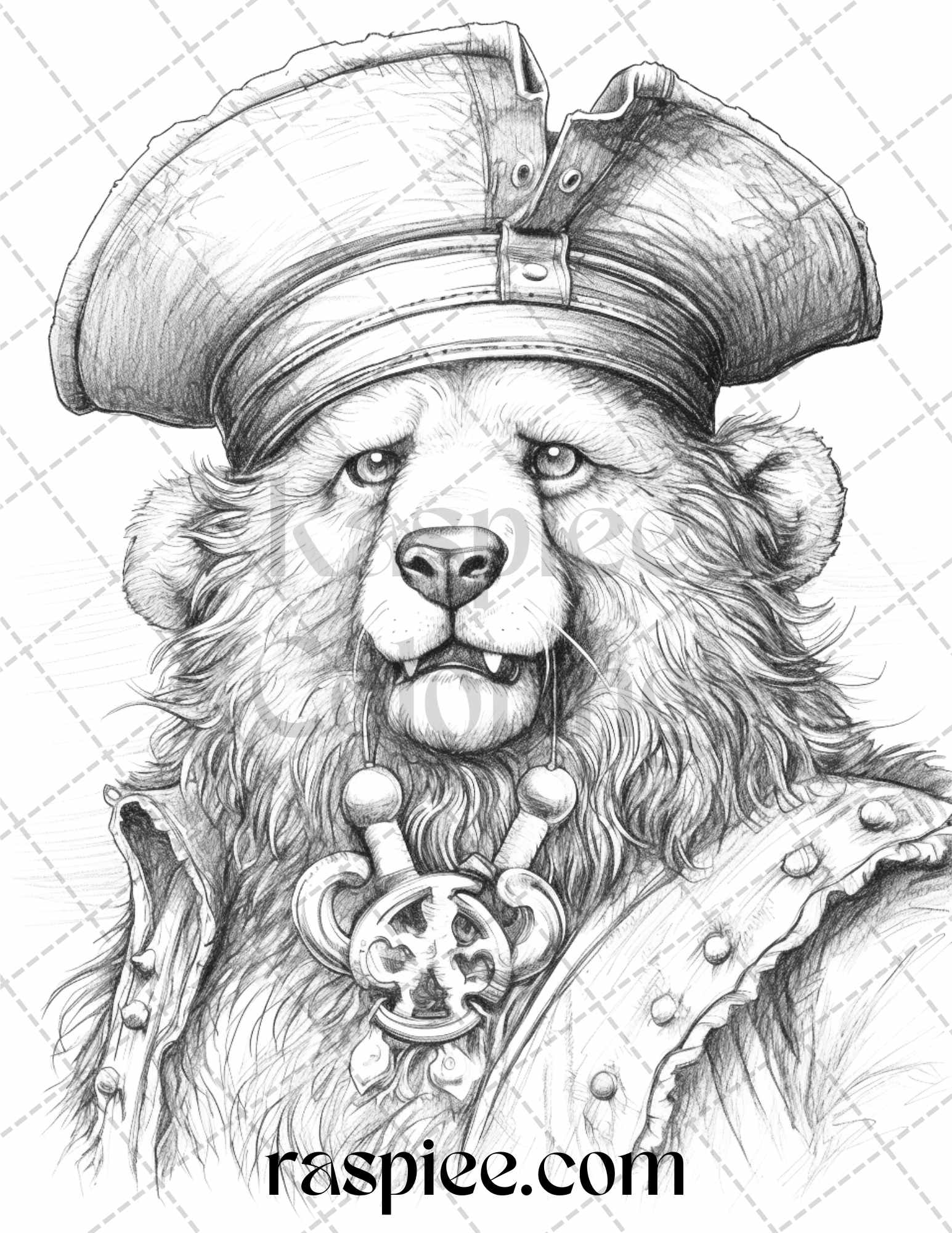 Pirate Animals Grayscale Coloring Page Printable Coloring Pages for Adults, Pirate Theme Coloring Book Page, Printable Animal Illustration, Animal Coloring Pages for Adults