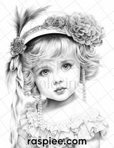 50 Vintage Flapper Baby Girls Grayscale Coloring Pages for Adults, Pri ...