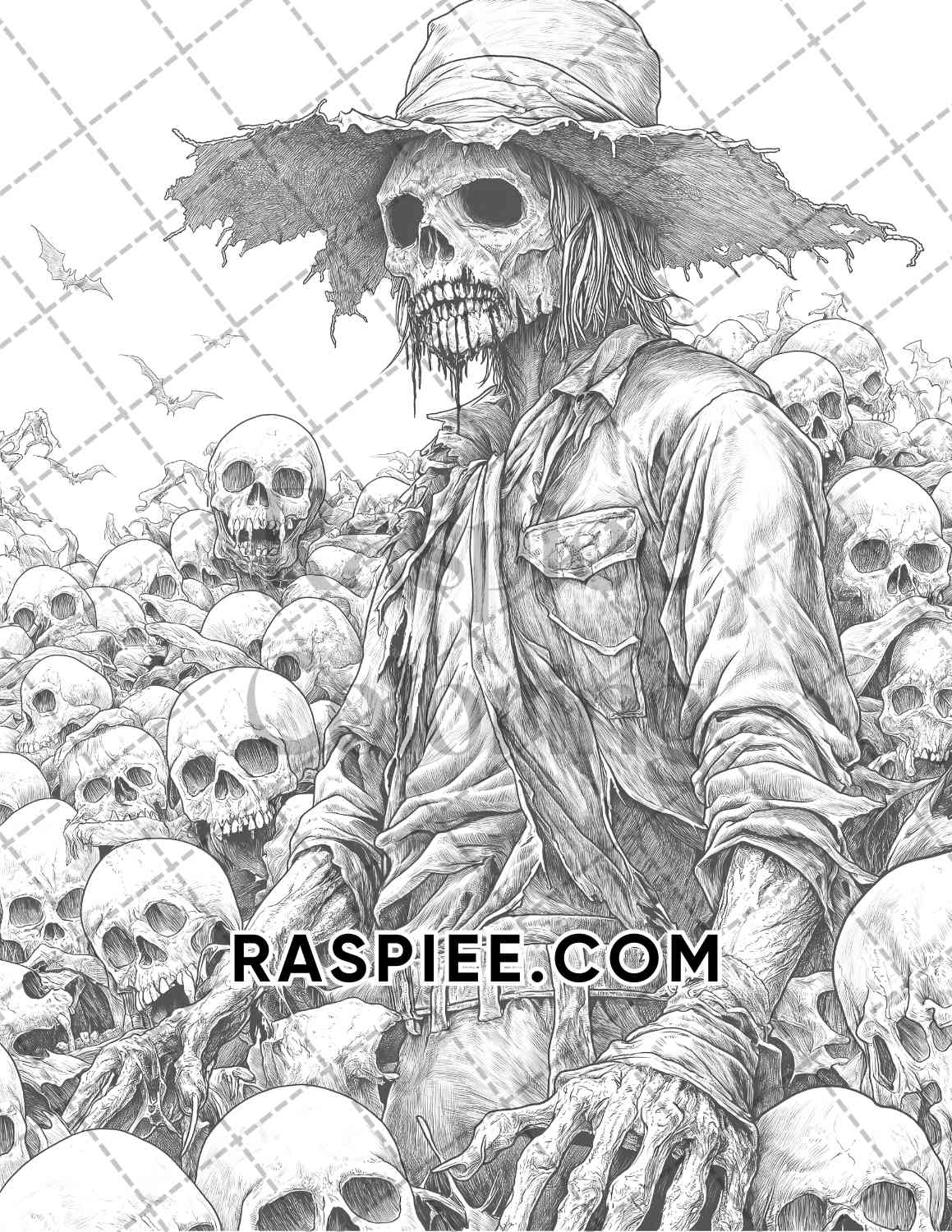 Horror Scarecrow Halloween Adult Coloring Pages Printable PDF Instant Download