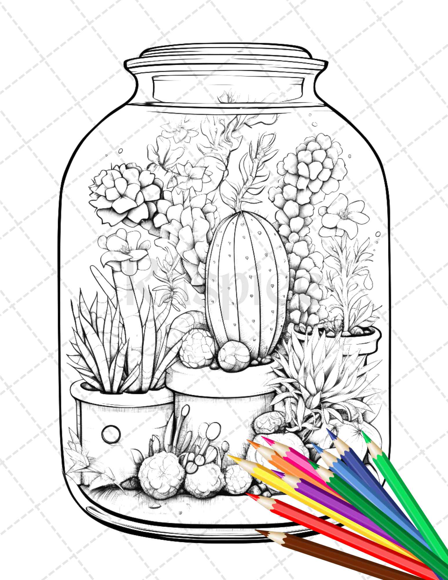 34 Enchanted Terrarium Grayscale Coloring Pages Printable for Adults, PDF File Instant Download - raspiee