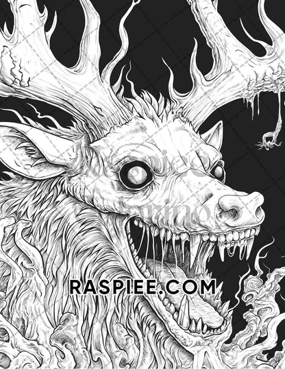 Horror Animals Halloween Adult Coloring Pages Printable PDF Instant Download