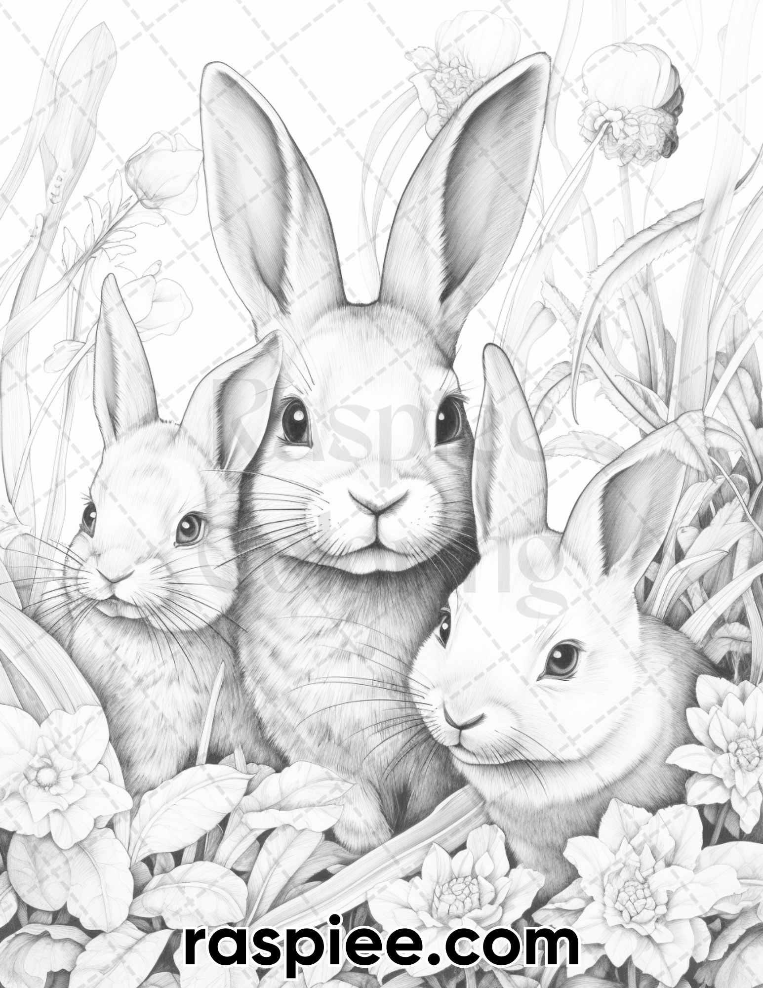 40-easter-bunny-grayscale-adult-coloring-pages-printable-pdf-instant-raspiee for Free Easter Printables For Adults 40 Easter Bunny Grayscale Adult Coloring Pages, Printable PDF Instant – RASPIEE for Free Easter Printables For Adults