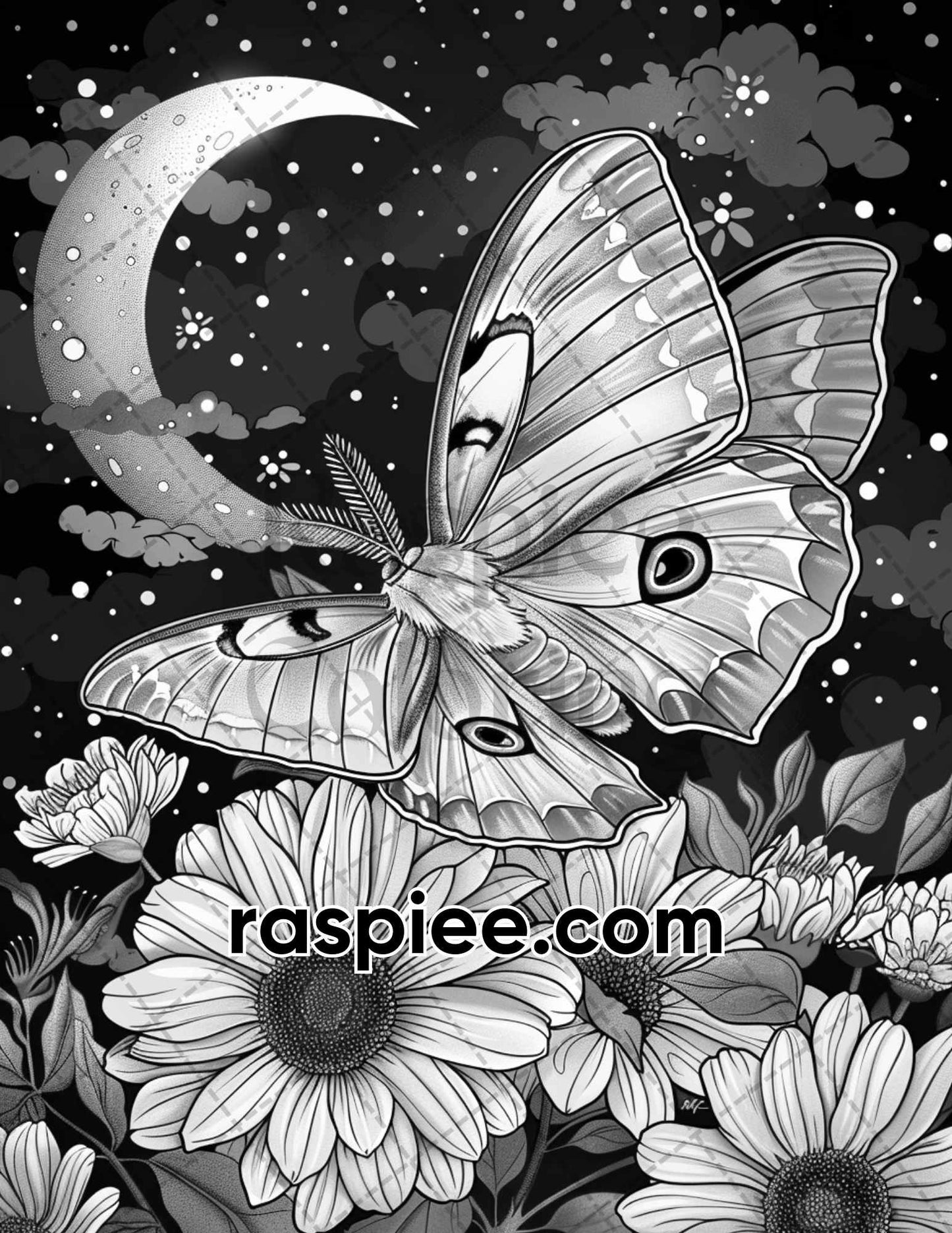 77 Butterflies and Moths Grayscale Adult Coloring Pages, Printable PDF Instant Download - RASPIEE