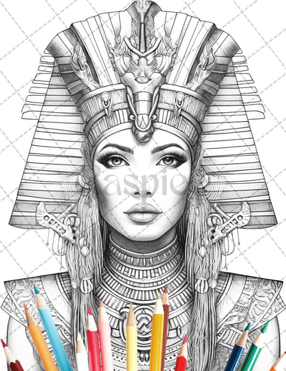 35 Ancient Egyptian Queens Coloring Book Printable for Adults, Grayscale Coloring Page, PDF File Instant Download - raspiee