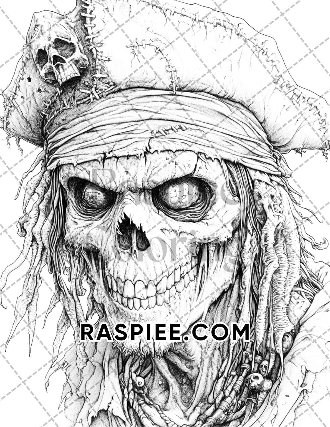 Zombie Pirates Halloween Adult Coloring Pages Printable PDF Instant Download