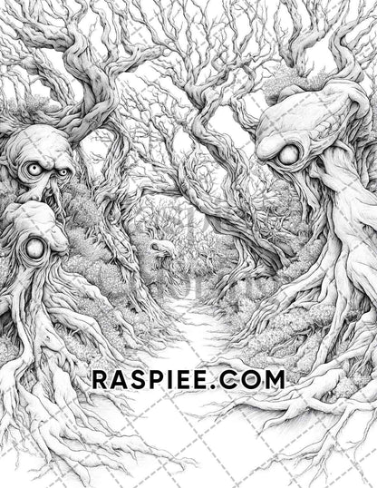 Halloween Surreal Adult Coloring Pages Printable PDF Instant Download - RASPIEE