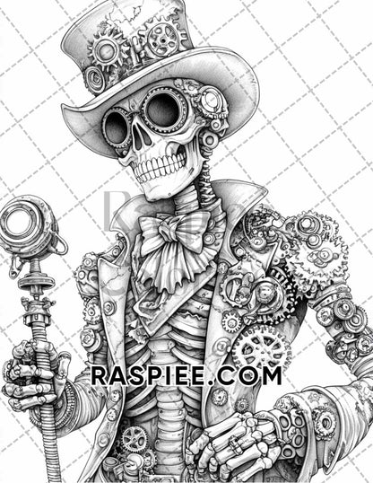 Steampunk Halloween Adult Coloring Pages Printable PDF Instant Download