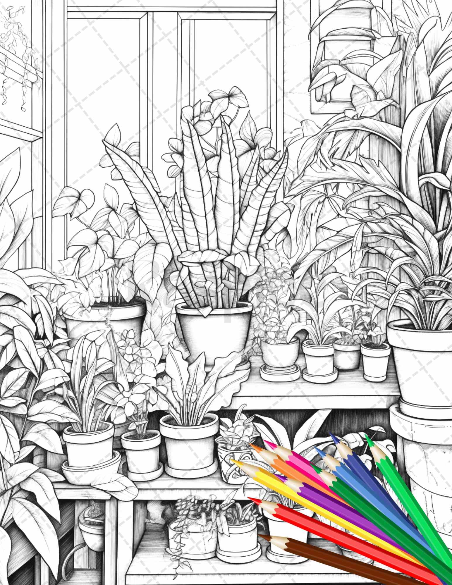 indoor plants pdf 38 Indoor Houseplants Coloring Pages Printable for Adults, Grayscale Coloring Page, PDF File Instant Download