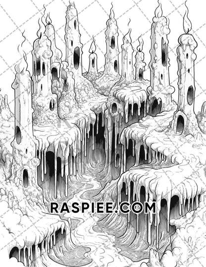 Halloween Surreal Adult Coloring Pages Printable PDF Instant Download - RASPIEE