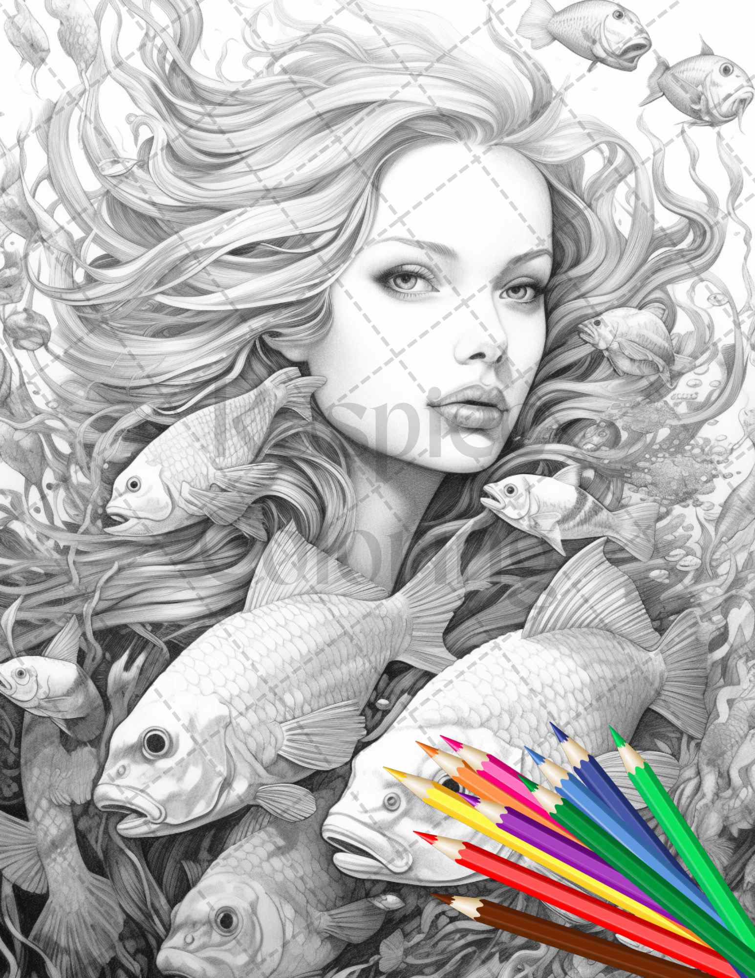 40 Enchanted Mermaid Grayscale Coloring Pages Printable for Adults, PDF File Instant Download - raspiee