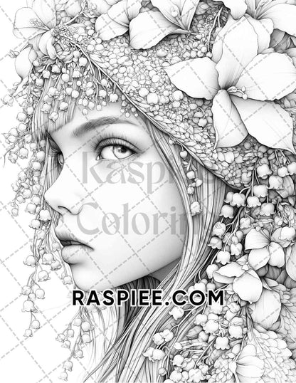 Fairy Beauties Portrait Adult Coloring Pages Printable PDF Instant Download