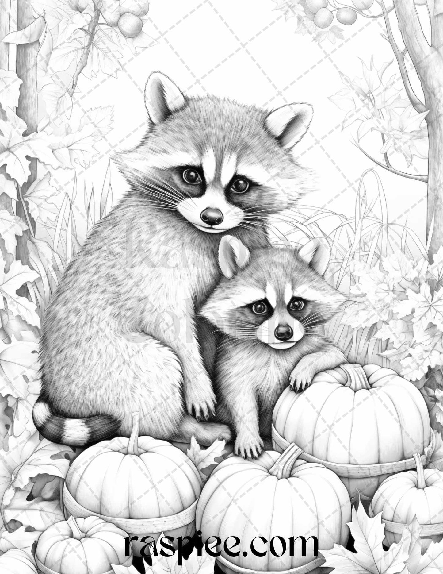 Autumn Animals Grayscale Coloring Pages for Adults and Kids, Printable PDF File Instant Download