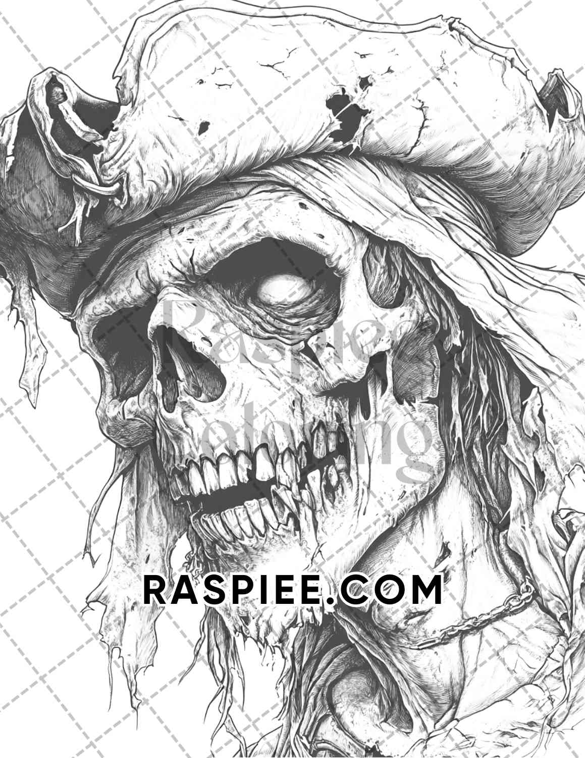 Zombie Pirates Halloween Adult Coloring Pages Printable PDF Instant Download