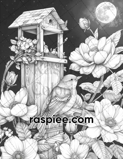adult coloring pages, adult coloring sheets, adult coloring book pdf, adult coloring book printable, grayscale coloring pages, grayscale coloring books, birdhouse coloring pages for adults, birdhouse coloring book, grayscale illustration, summer coloring pages, animal coloring pages, spring coloring pages