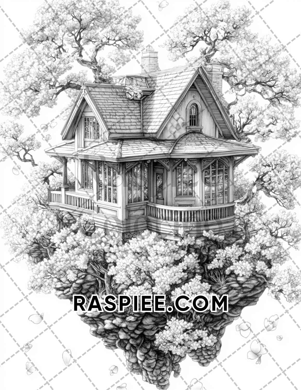 Fantasy Flower Houses Adult Coloring Pages Printable PDF Instant Download