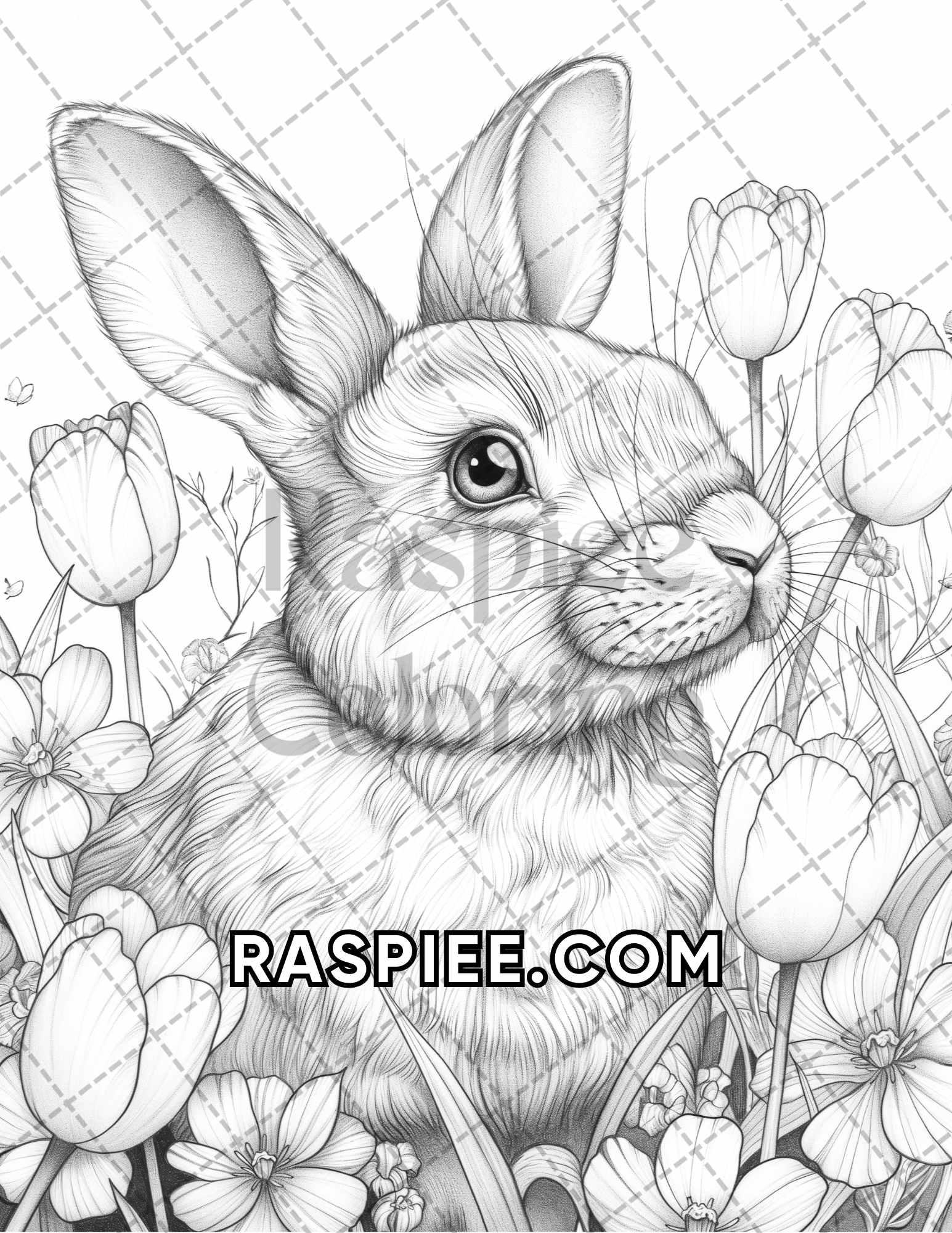 75 Animals in Flowers Grayscale Adult Coloring Pages Printable PDF Instant Download - RASPIEE