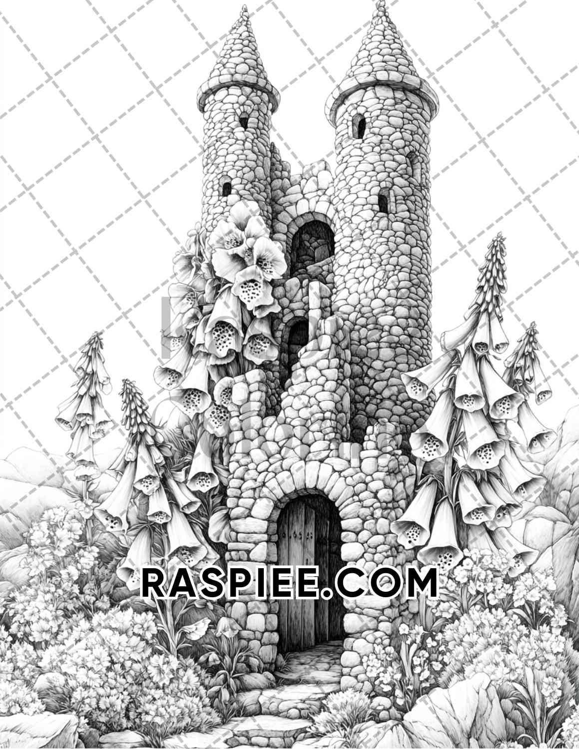 Fantasy Flower Houses Adult Coloring Pages Printable PDF Instant Download