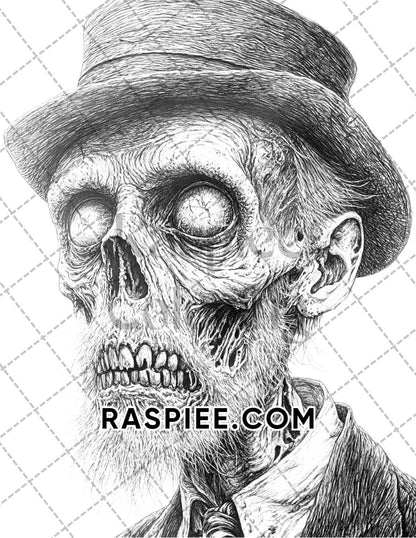 Victorian Zombies Halloween Adult Coloring Pages Printable PDF