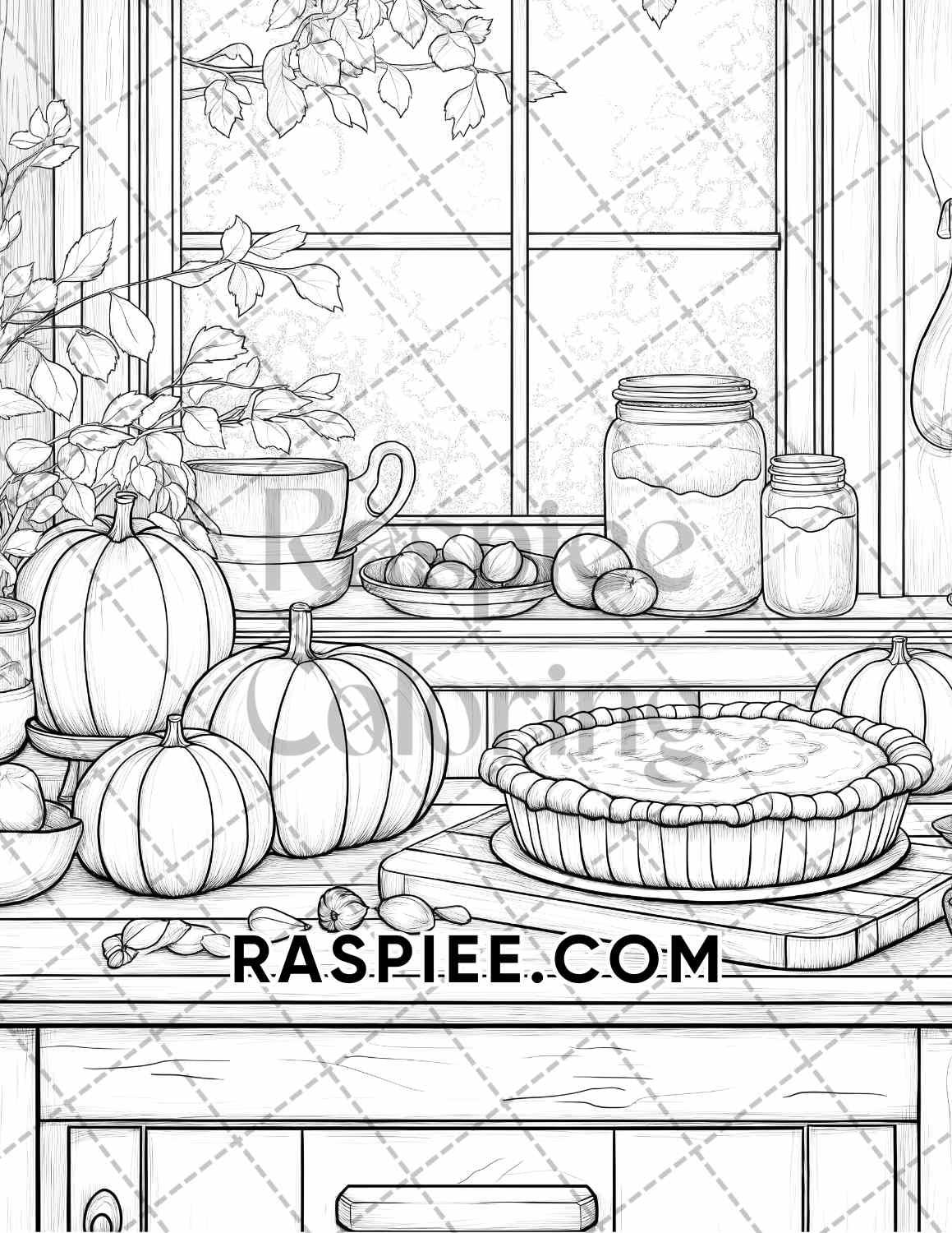 Autumn Charm Adult Coloring Pages Printable PDF Instant Download - RASPIEE