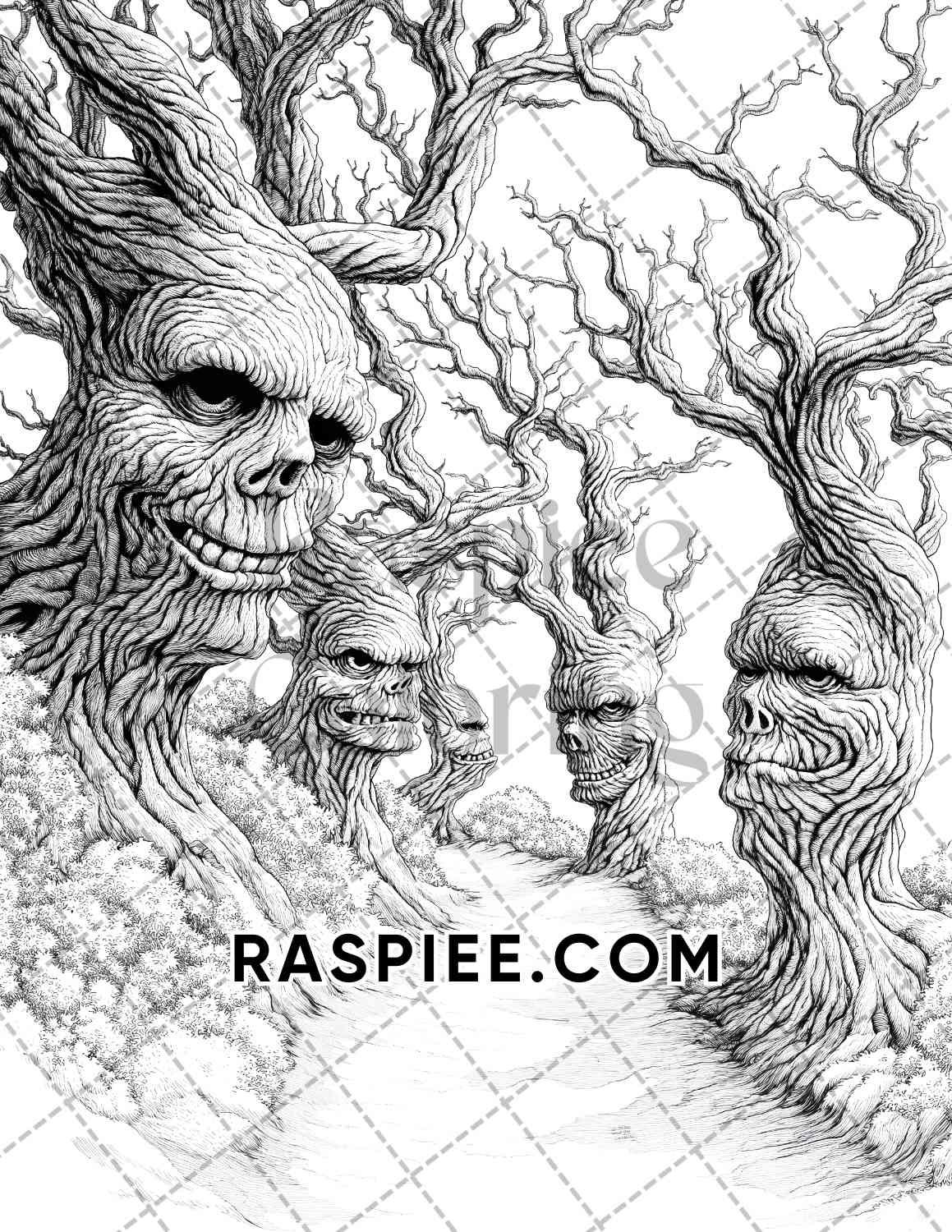 Halloween Surreal Adult Coloring Pages Printable PDF Instant Download - RASPIEE