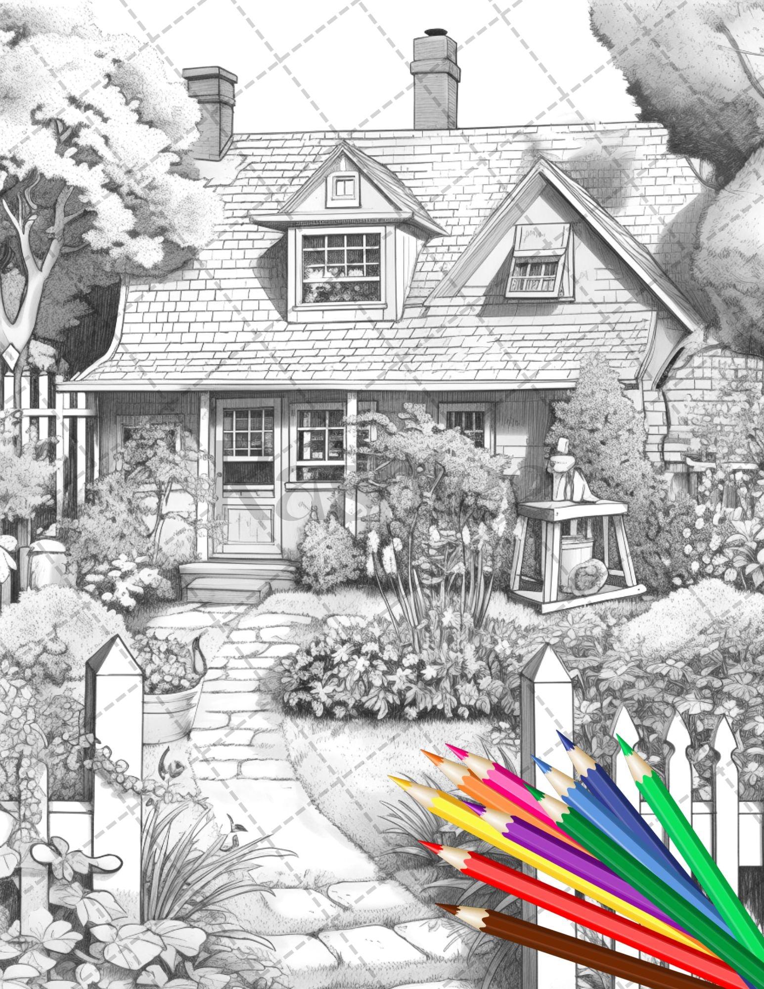 32 Printable Cottage House Garden Coloring Pages for Adults, Grayscale – RASPIEE 32-printable-cottage-house-garden-coloring-pages-for-adults-grayscale-raspiee
