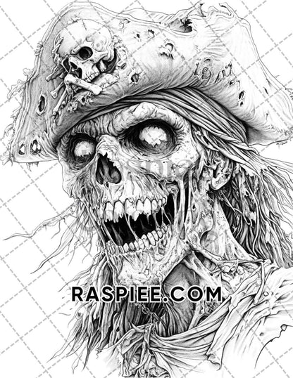 Zombie Pirates Halloween Adult Coloring Pages Printable PDF Instant Download