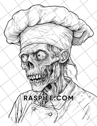 Scary Zombies Halloween Adult Coloring Pages Printable PDF Instant Download