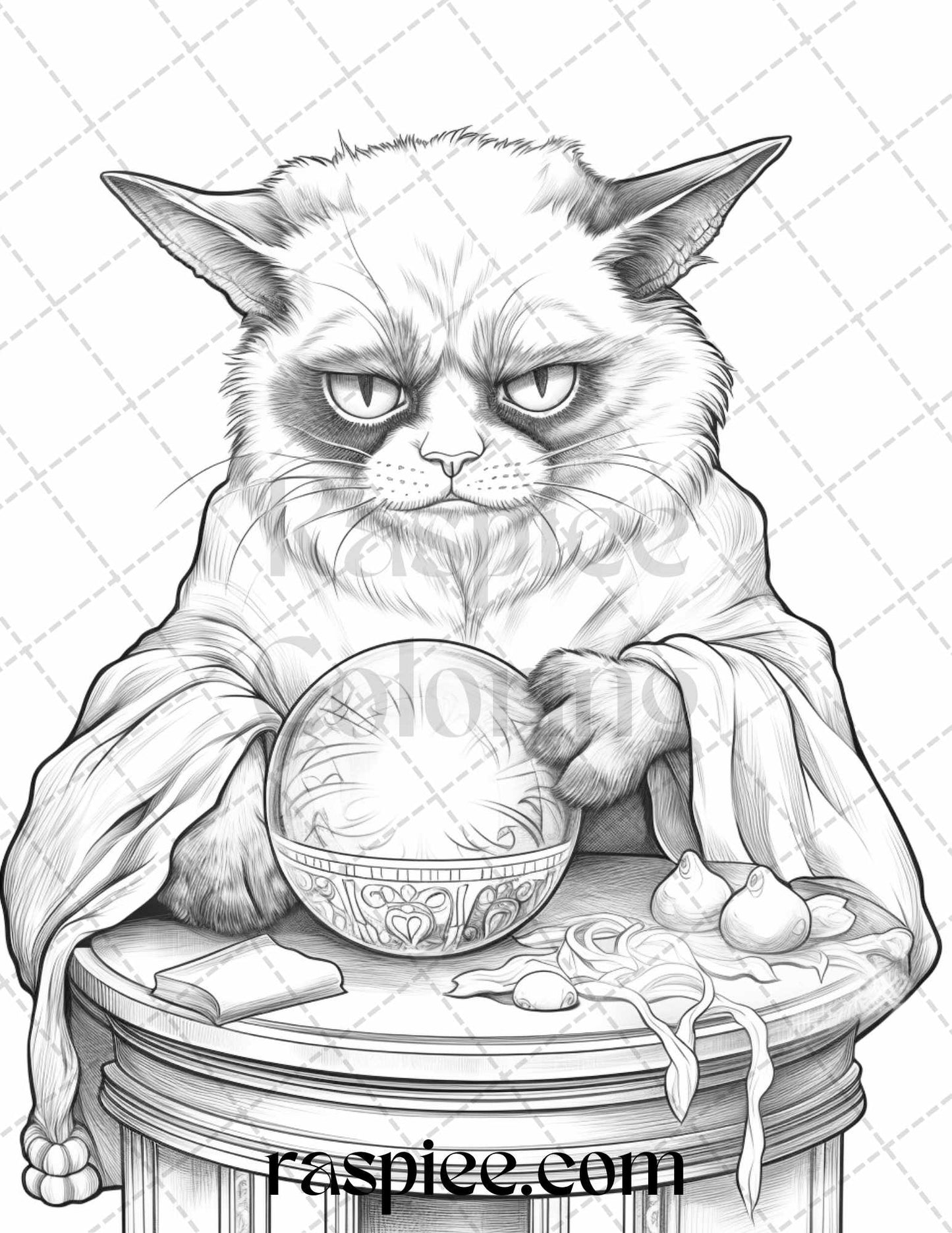 50 Grumpy Cat Grayscale Coloring Pages Printable for Adults, PDF File Instant Download