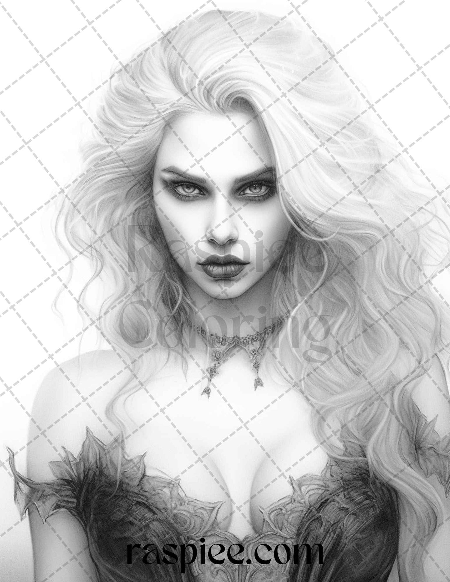 Bewitching Vampires Grayscale Coloring Pages Printable for Adults, PDF File Instant Download - raspiee