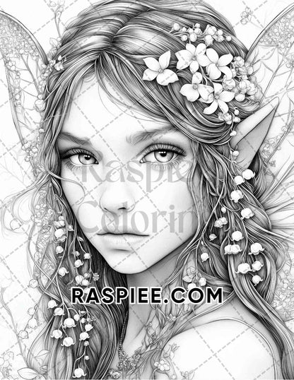 Fairy Beauties Portrait Adult Coloring Pages Printable PDF Instant Download