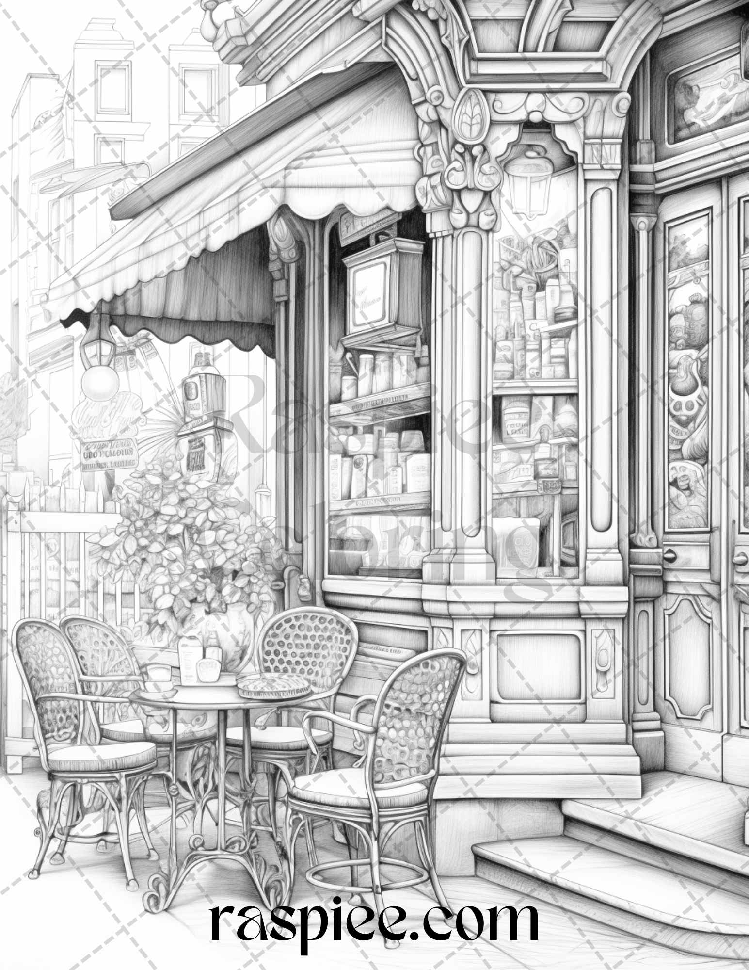 50 Cozy Coffee Shop Grayscale Coloring Pages Printable for Adults, PDF File Instant Download - raspiee