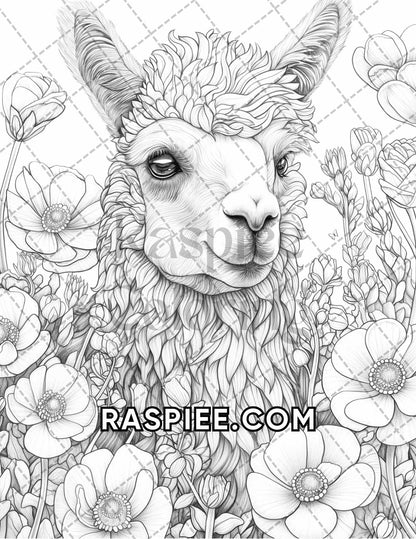 75 Animals in Flowers Grayscale Adult Coloring Pages Printable PDF Instant Download - RASPIEE