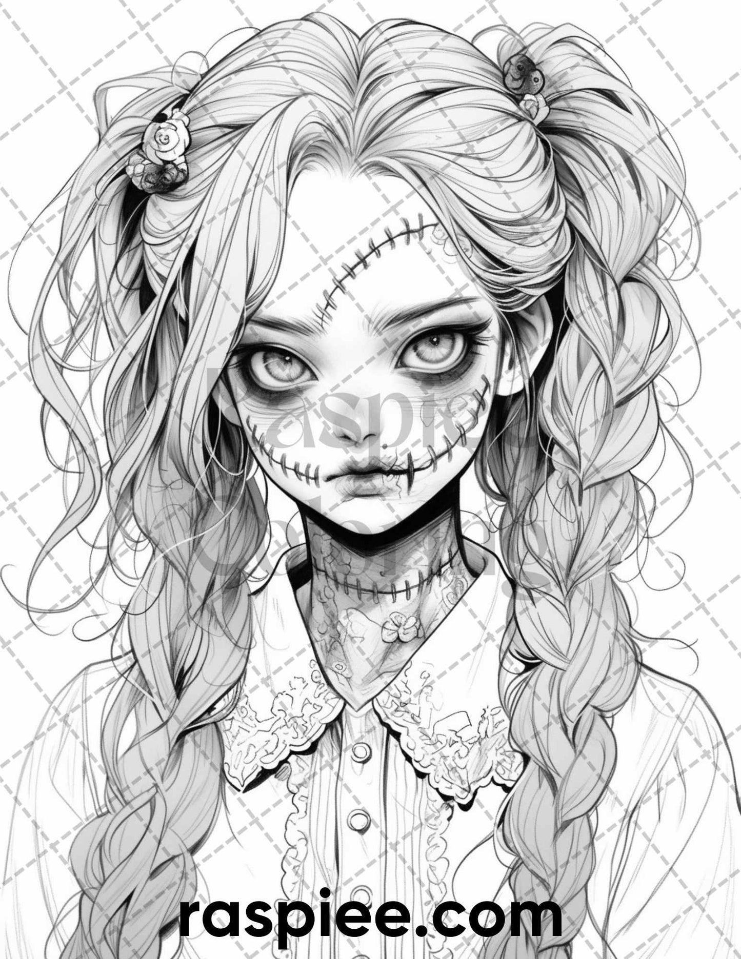 60 Horror Beauties Grayscale Coloring Pages Printable for Adults, PDF File Instant Download