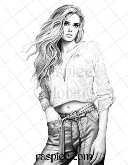 50 Streetwear Fashion Grayscale Coloring Pages Printable for Adults, PDF File Instant Download - raspiee