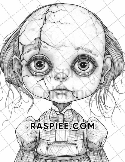 50 Spooky Monsters Halloween Adult Coloring Pages Printable PDF Instant Download - RASPIEE