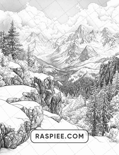 82 Winter Landscapes Adult Coloring Pages - RASPIEE