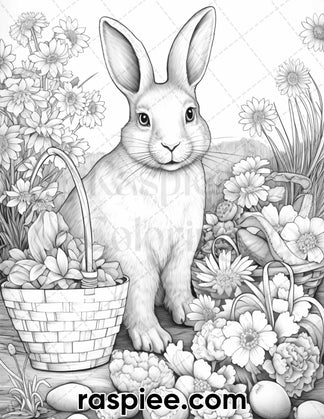 40 Easter Bunny Grayscale Adult Coloring Pages, Printable PDF Instant ...