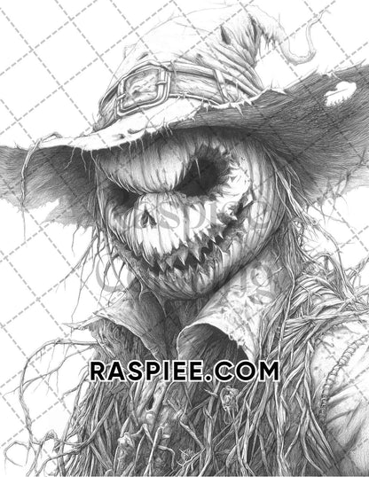 Horror Scarecrow Halloween Adult Coloring Pages Printable PDF Instant Download