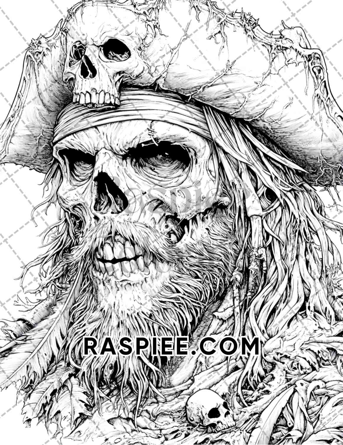 Zombie Pirates Halloween Adult Coloring Pages Printable PDF Instant Download