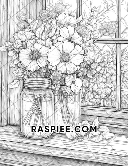 Fall Flowers Adult Coloring Pages Printable PDF Instant Download - RASPIEE