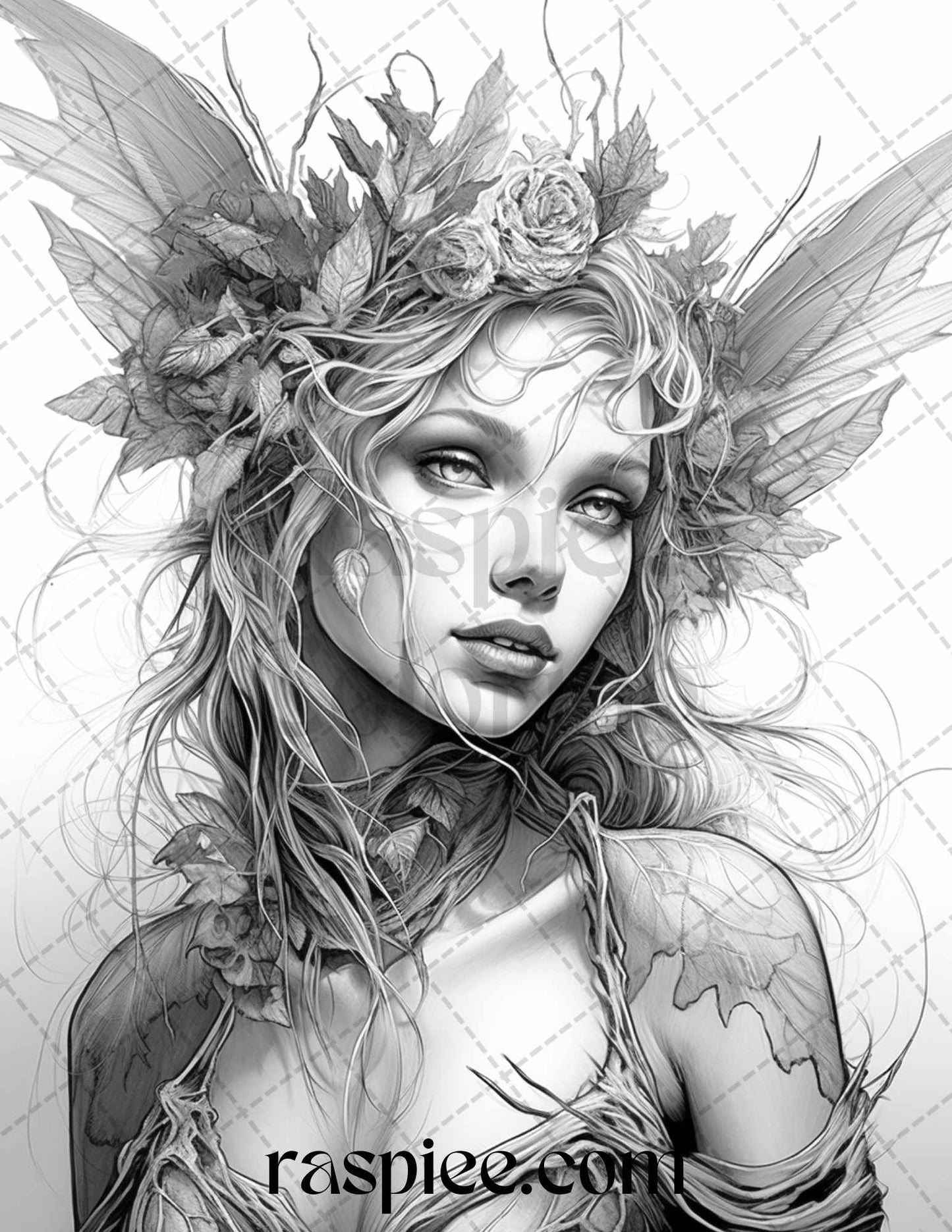 60 Halloween Zombie Fairy Grayscale Coloring Pages Printable for Adults, PDF File Instant Download