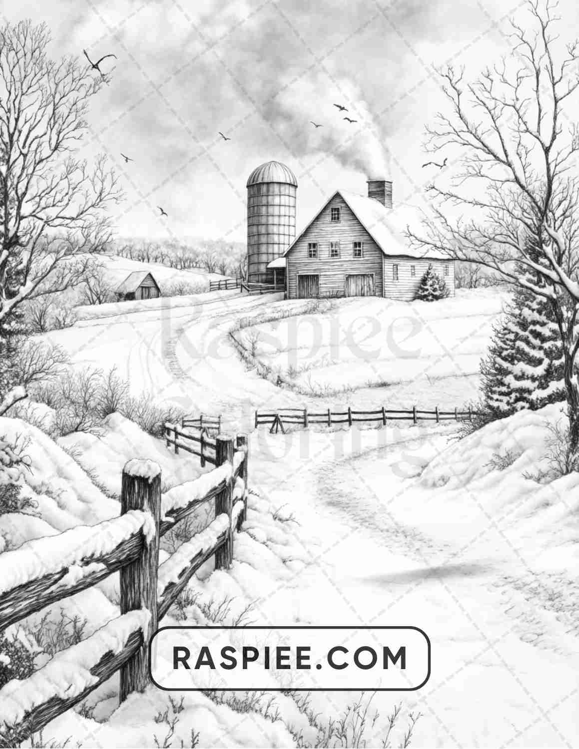 82 Winter Landscapes Adult Coloring Pages - RASPIEE