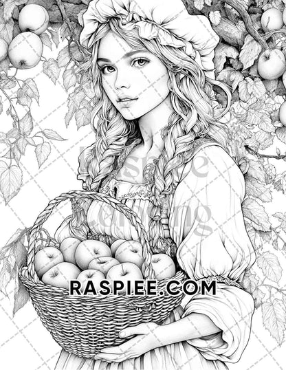 Autumn Beauties Portrait Adult Coloring Pages Printable PDF Instant Download