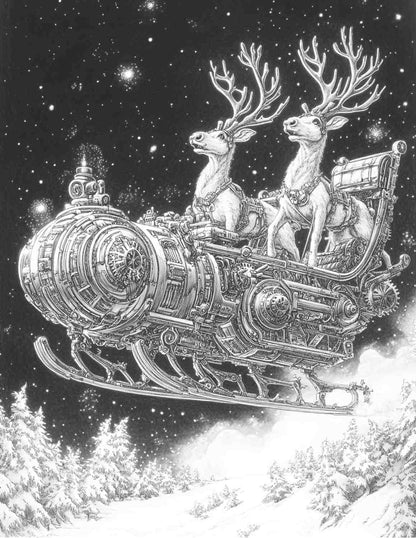 Steampunk Christmas Adult Coloring Pages Printable PDF Instant Download