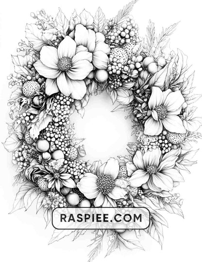 72 Christmas Wreaths Adult Coloring Pages - RASPIEE