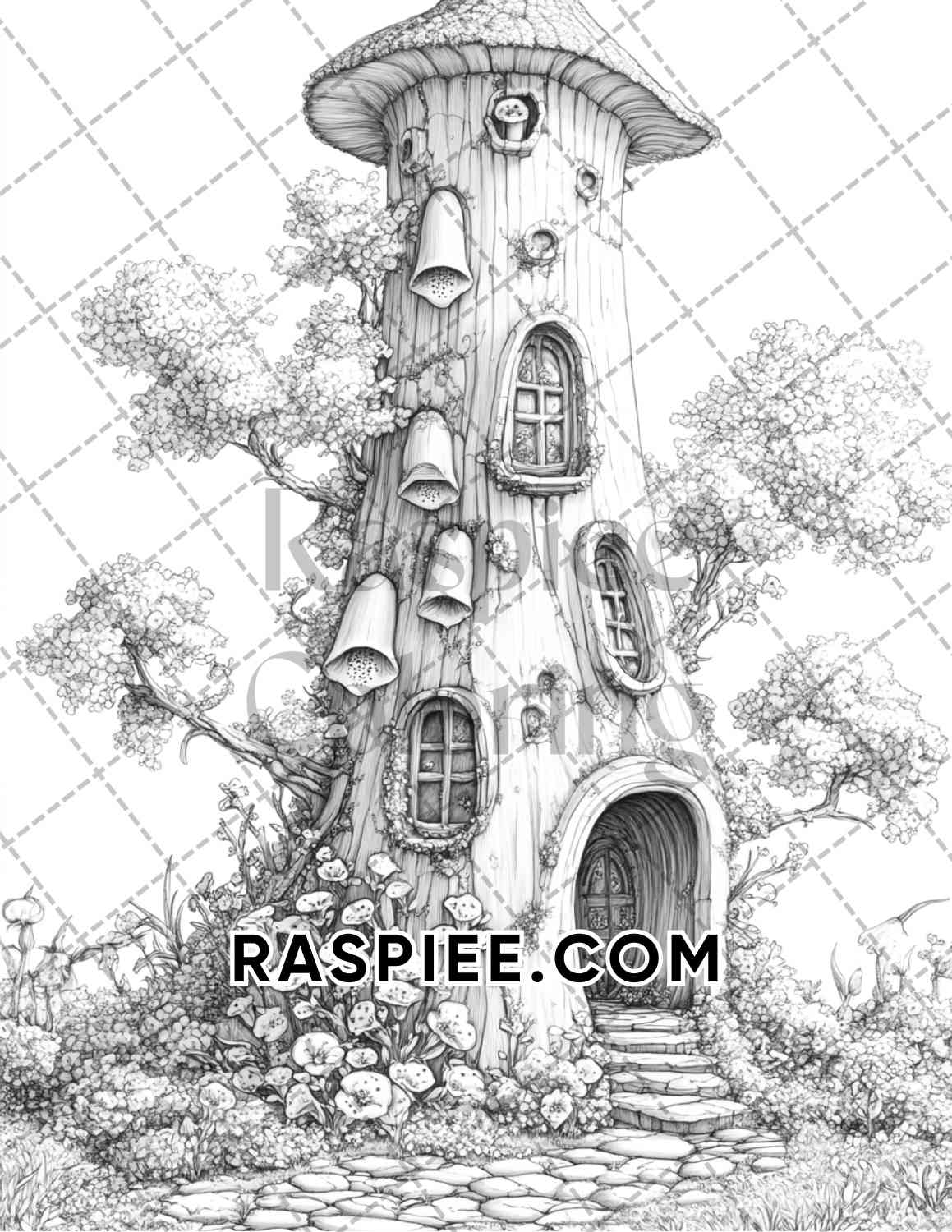 Fantasy Flower Houses Adult Coloring Pages Printable PDF Instant Download