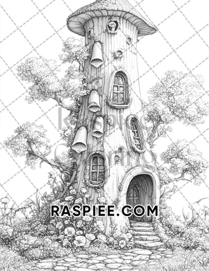 Fantasy Flower Houses Adult Coloring Pages Printable PDF Instant Download