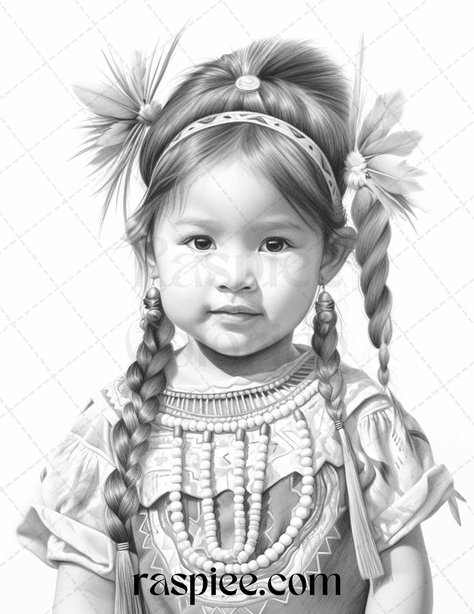 50 Native American Little Girls Boys Grayscale Coloring Pages Printable for Adults Kids, PDF File Instant Download - Raspiee Coloring