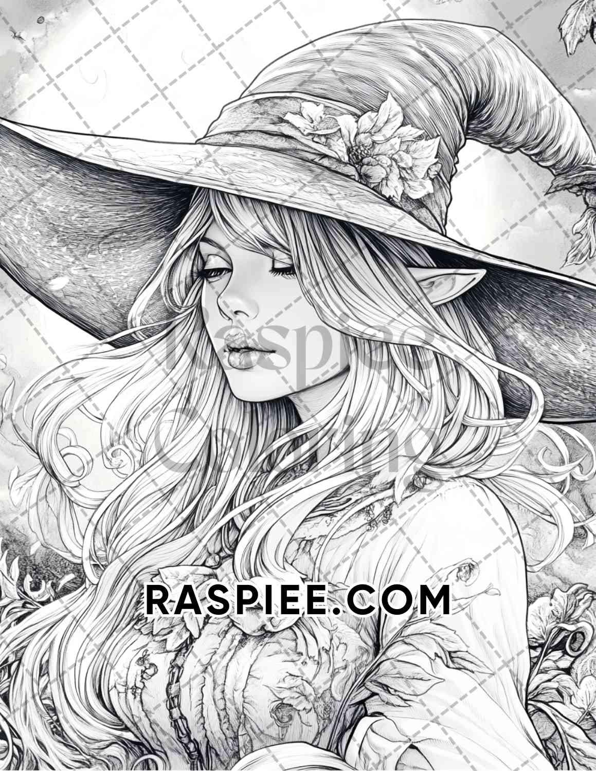 Enchanted Witches Adult Coloring Pages Printable PDF Instant Download - RASPIEE